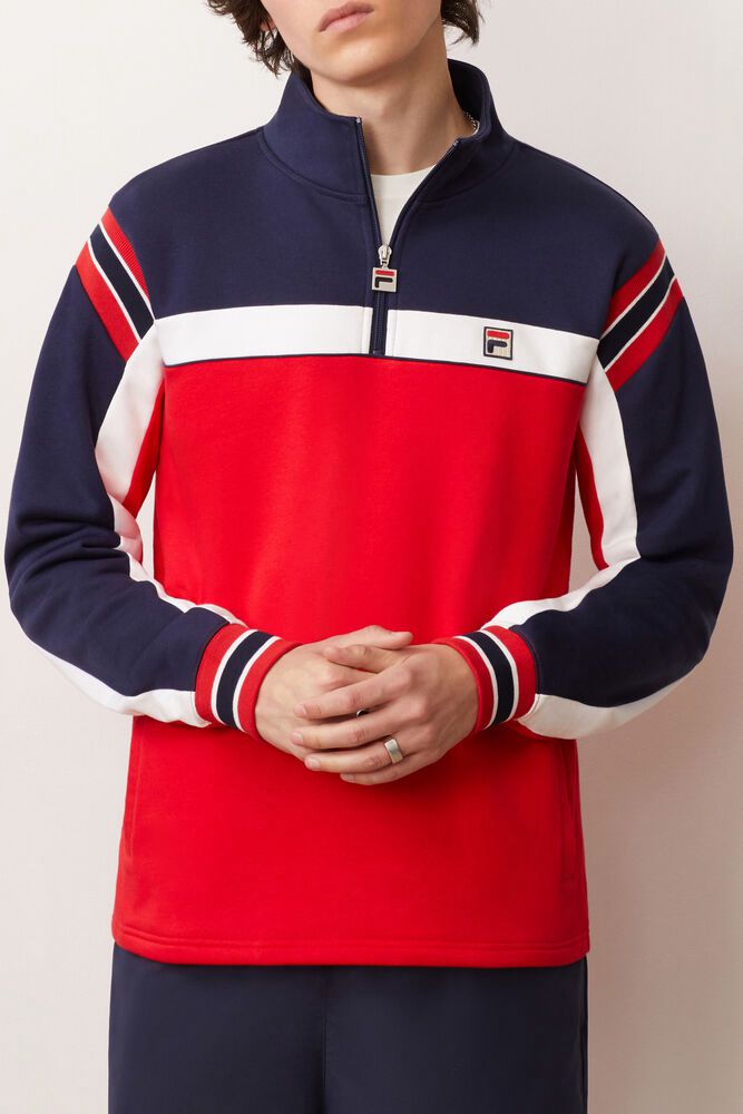 Fila Jakke Herre Rød/Marineblå/Hvite Haakon 1/2 Zip 652491-AXB